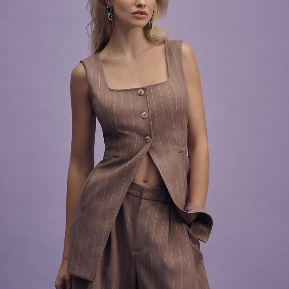 Anthropologie Long-Line Cutaway Vest